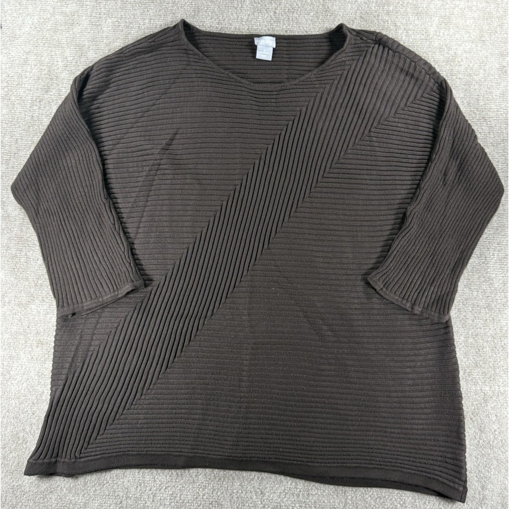 Chico's Travelers Brown Textured Ribbed Knit 3/4 Sleeve Top Size 4 XXL Stretch